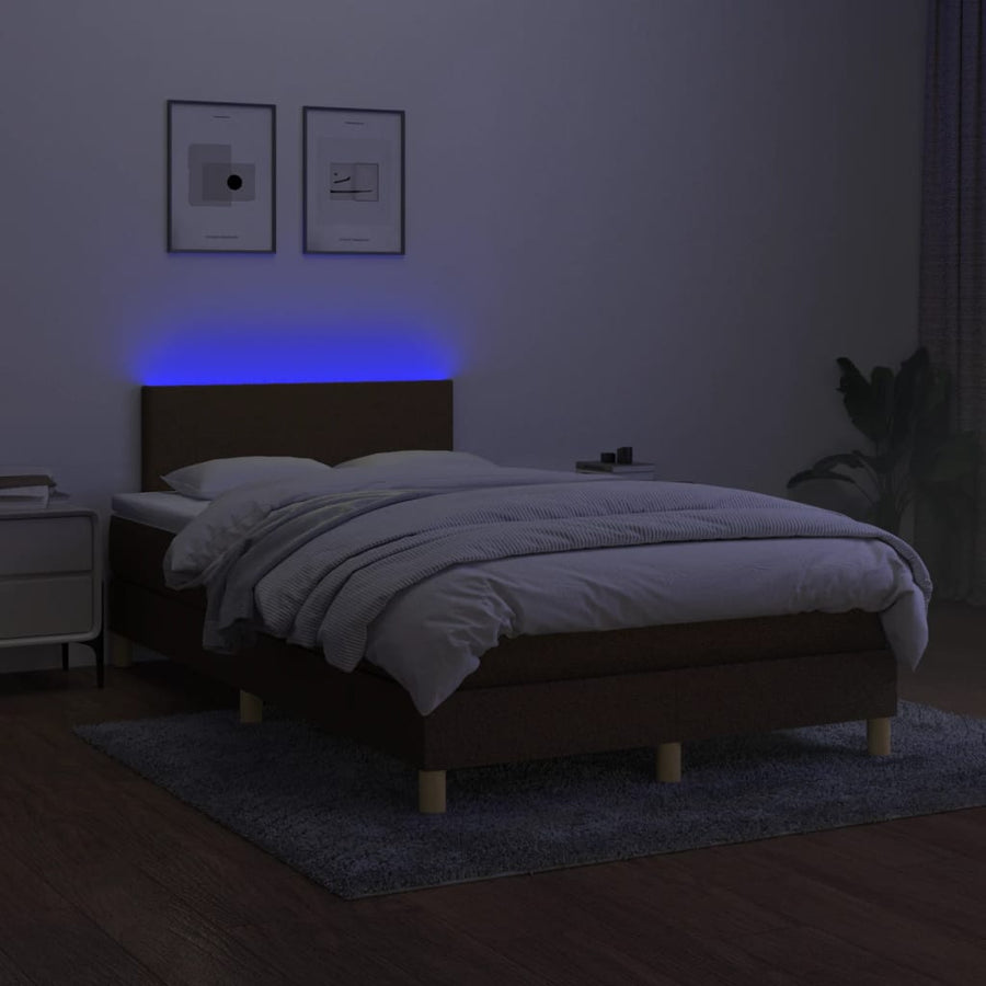 Boxspring Met Matras En Led Stof Donkerbruin 120X190 Cm
