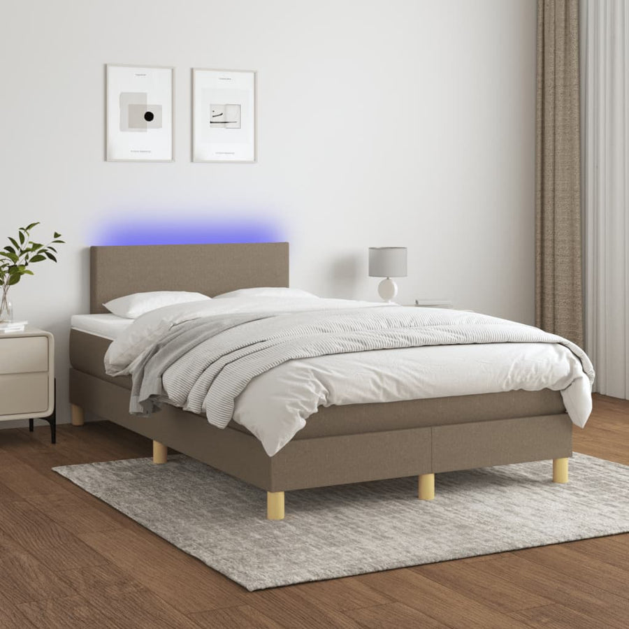 Boxspring met matras en LED stof taupe 120x190 cm