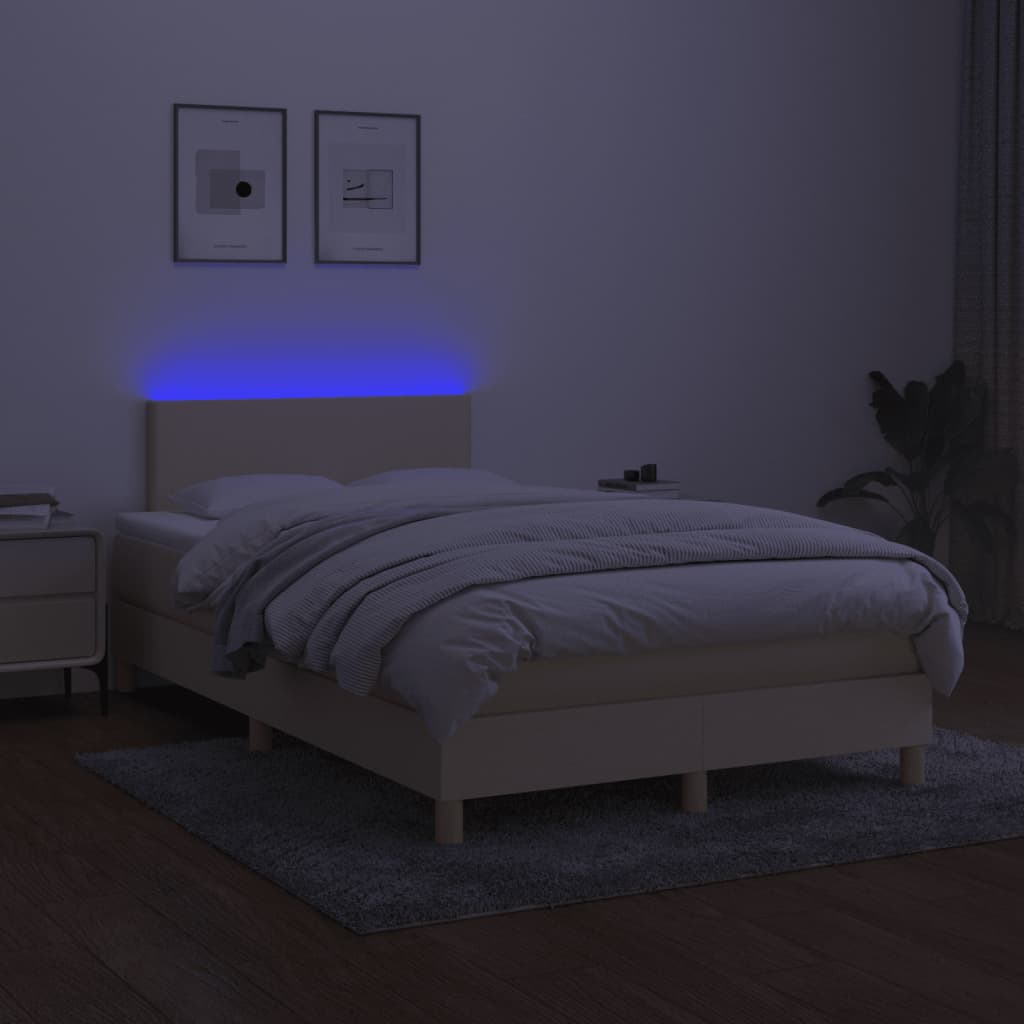 Boxspring Met Matras En Led Stof Crèmekleurig 120X190 Cm