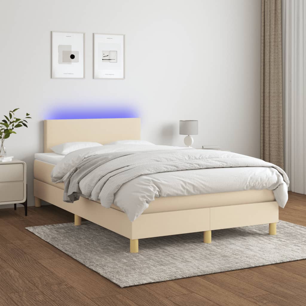 Boxspring Met Matras En Led Stof Crèmekleurig 120X190 Cm