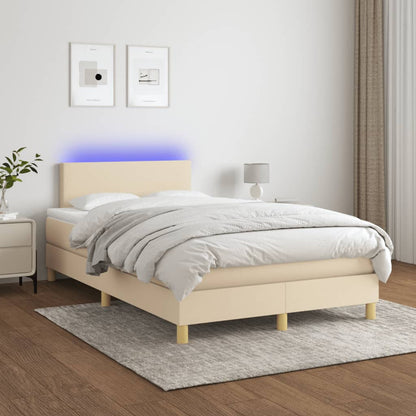 Boxspring Met Matras En Led Stof Crèmekleurig 120X190 Cm
