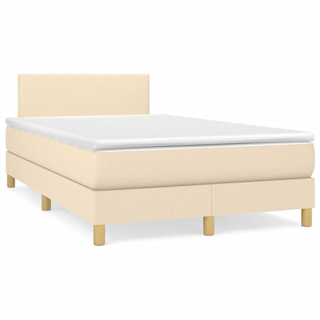 Boxspring Met Matras En Led Stof Crèmekleurig 120X190 Cm