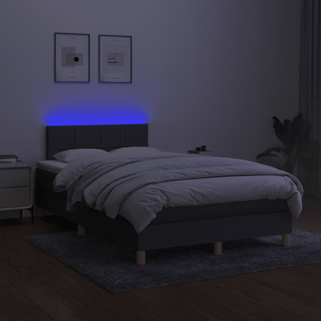 Boxspring Met Matras En Led Stof Donkergrijs 120X190 Cm