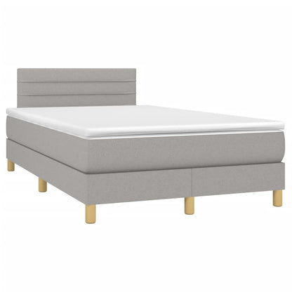 Boxspring Met Matras En Led Stof Lichtgrijs 120 x 190 cm Blok met vierkanten
