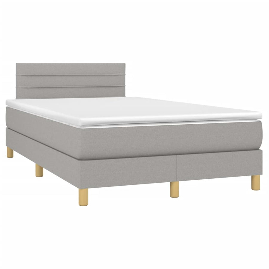 Boxspring Met Matras En Led Stof Lichtgrijs 120 x 190 cm Blok met vierkanten