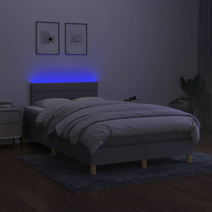 Boxspring Met Matras En Led Stof Lichtgrijs 120 x 190 cm Blok met vierkanten