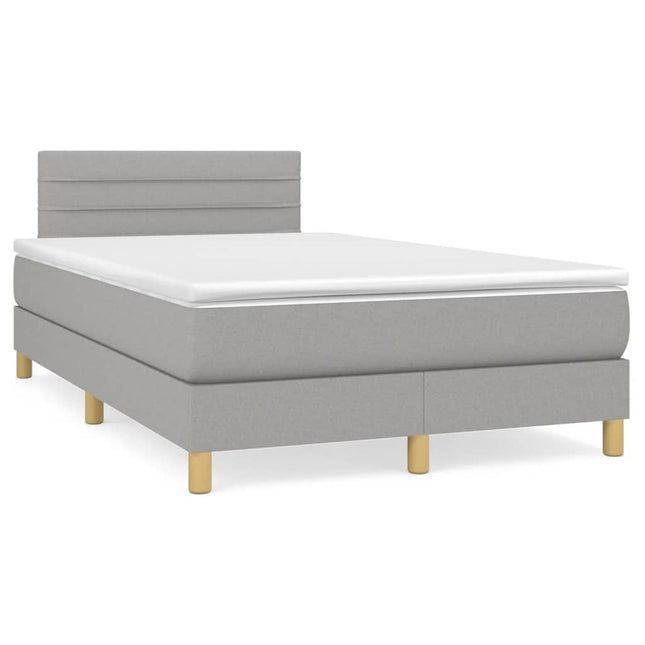 Boxspring Met Matras En Led Stof Lichtgrijs 120 x 190 cm Blok met vierkanten