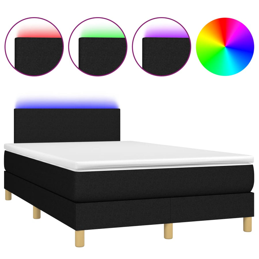 Boxspring Met Matras En Led Stof Zwart 120 x 190 cm Blok met vierkanten