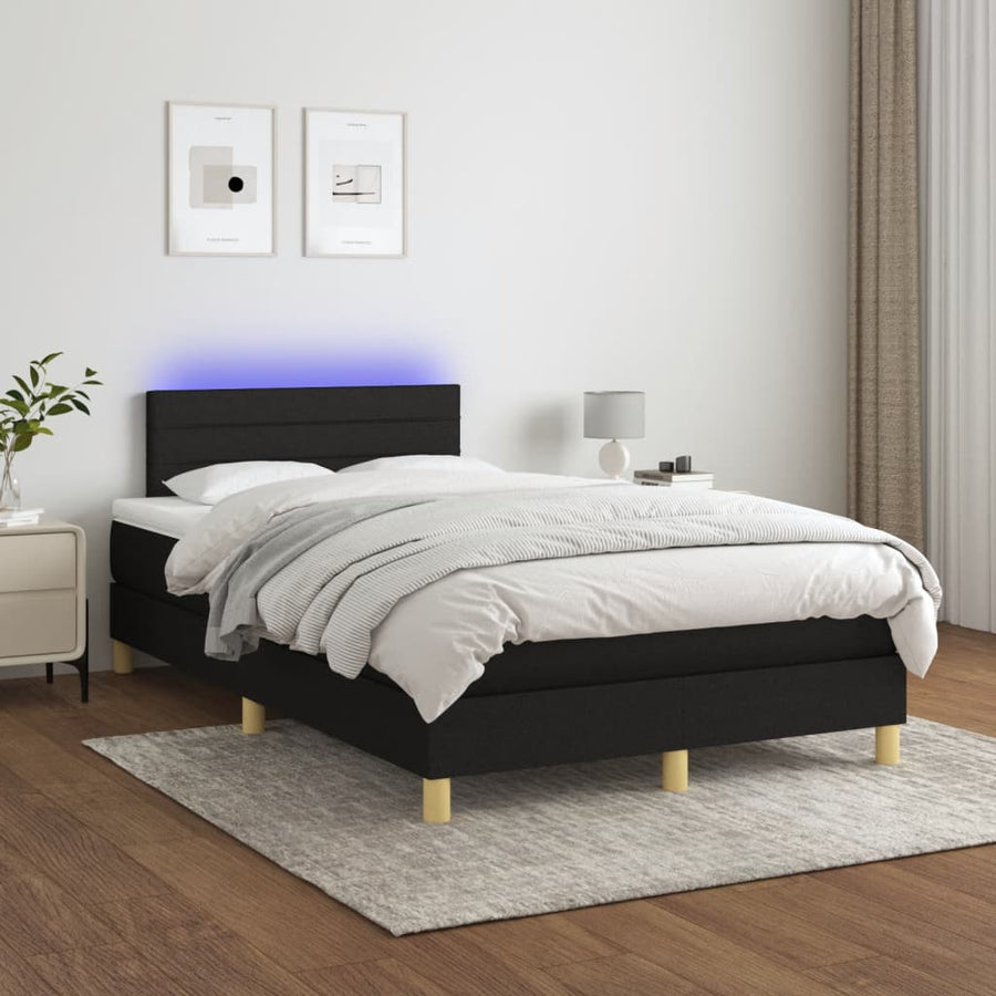 Boxspring Met Matras En Led Stof Zwart 120 x 190 cm Blok met vierkanten