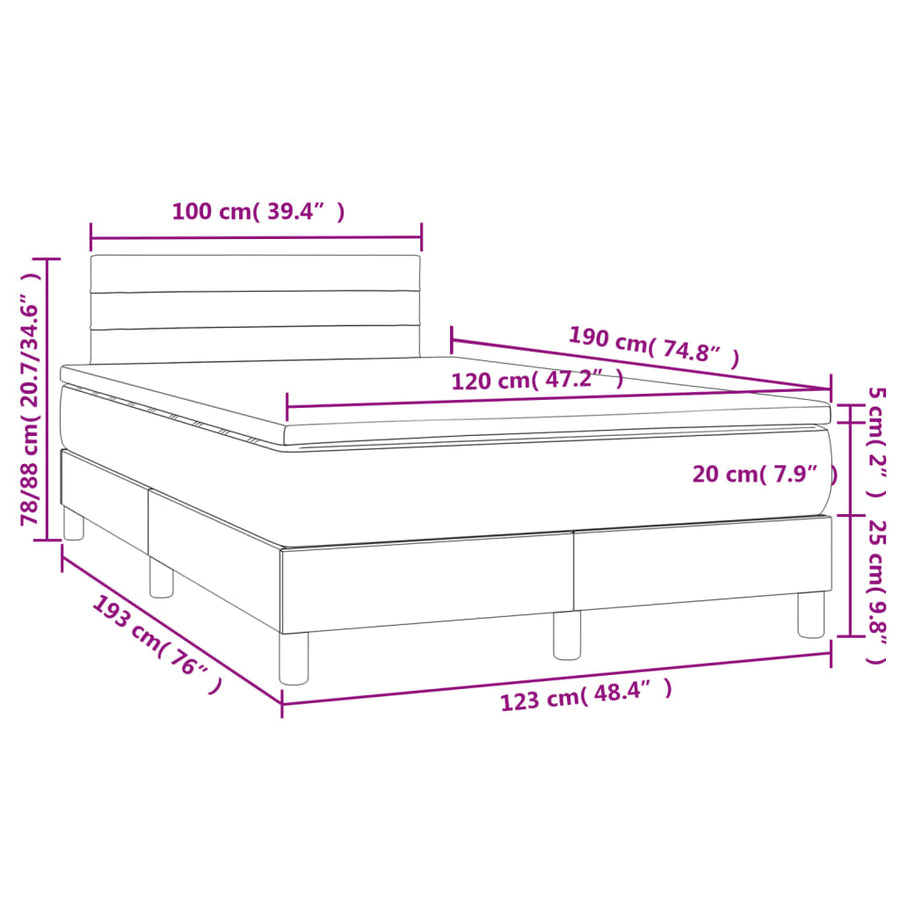 Boxspring Met Matras En Led Stof Zwart 120 x 190 cm Blok met vierkanten