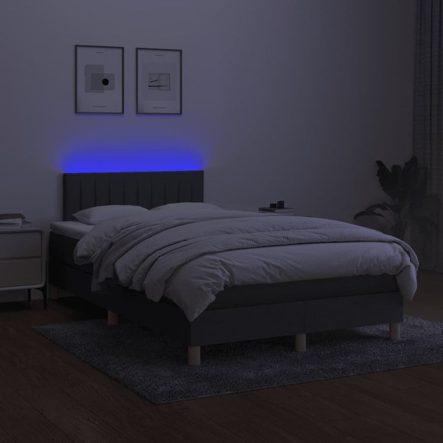 Boxspring met matras en LED stof donkergrijs 120x190 cm 120 x 190 cm Horizontale strepen