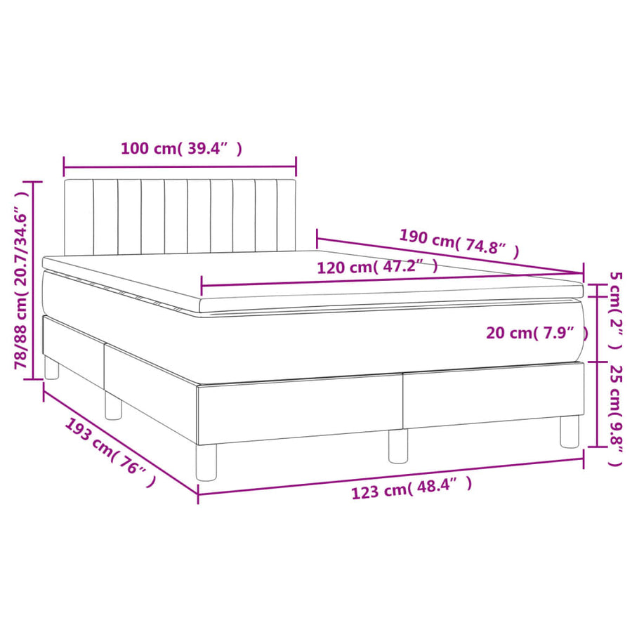 Boxspring met matras en LED stof donkergrijs 120x190 cm 120 x 190 cm Horizontale strepen