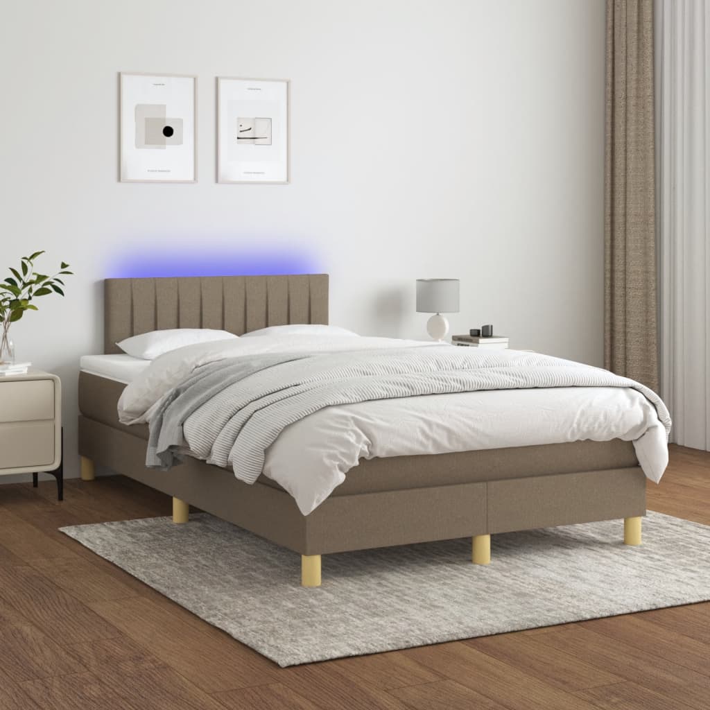 Boxspring Met Matras En Led Stof Taupe 120 x 190 cm Verticale strepen