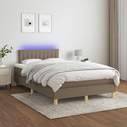 Boxspring Met Matras En Led Stof Taupe 120 x 190 cm Verticale strepen