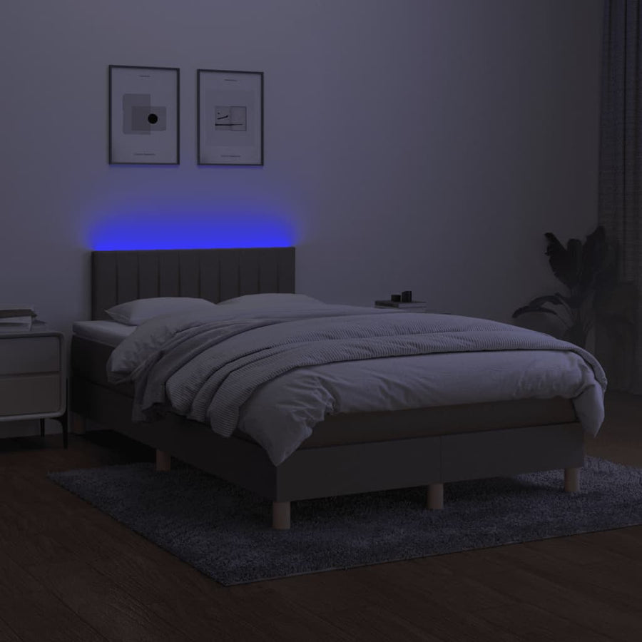 Boxspring Met Matras En Led Stof Taupe 120 x 190 cm Verticale strepen