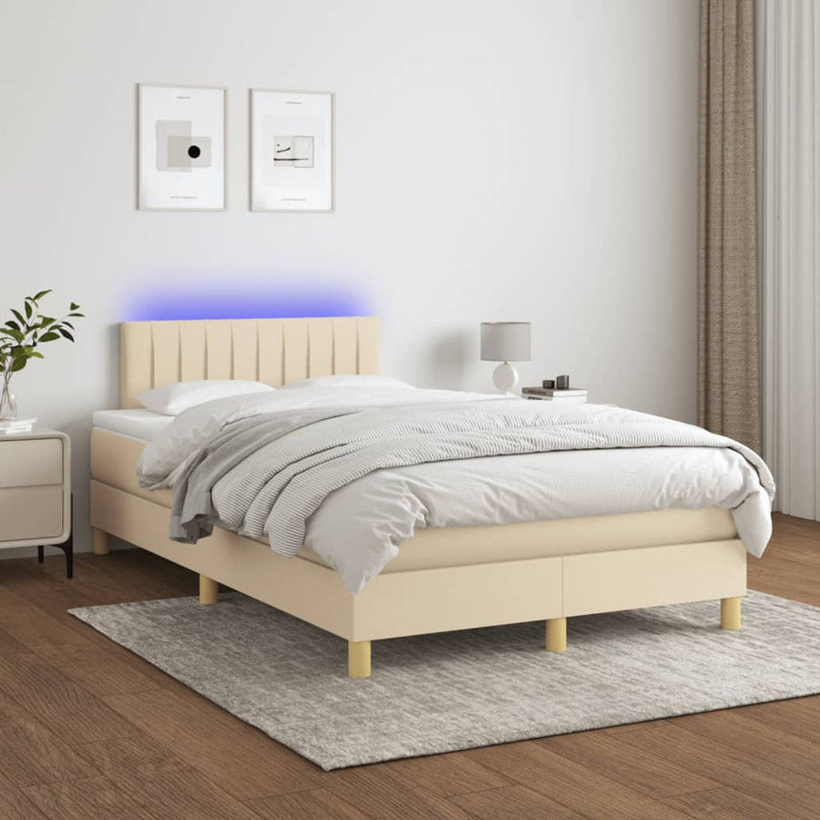 Boxspring met matras en LED stof crèmekleurig 120x190 cm 120 x 190 cm Crème