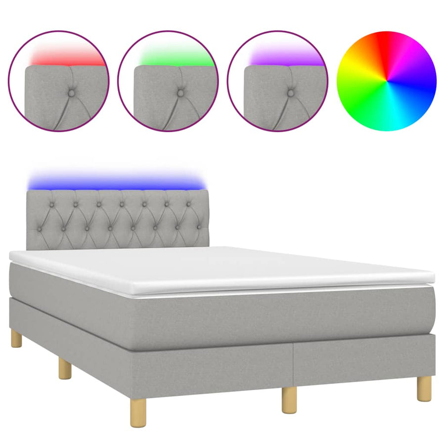 Boxspring met matras en LED stof lichtgrijs 120x190 cm 120 x 190 cm Lichtgrijs