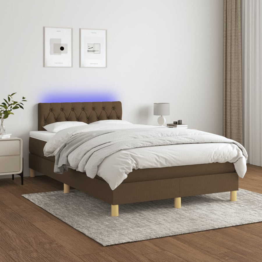 Boxspring Met Matras En Led Stof Donkerbruin 120 x 190 cm Getuft ontwerp