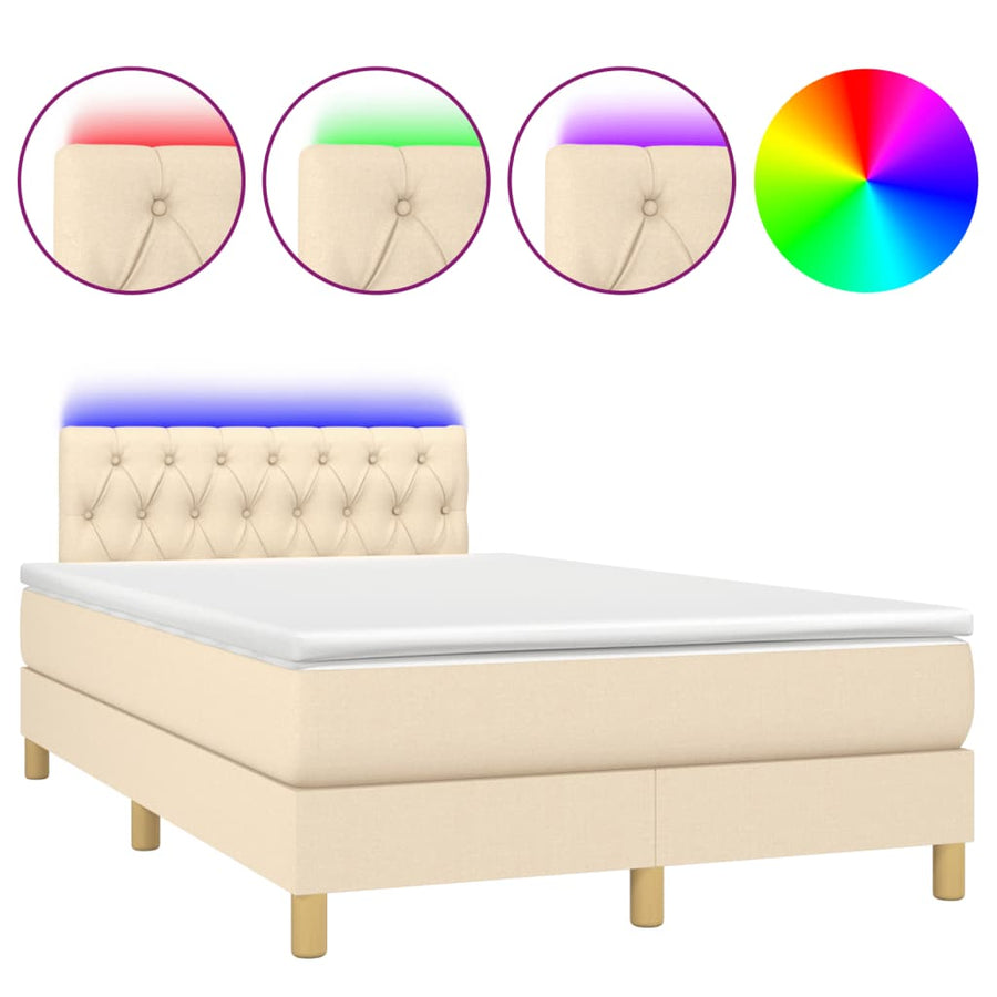 Boxspring met matras en LED stof crèmekleurig 120x190 cm 120 x 190 cm Crème