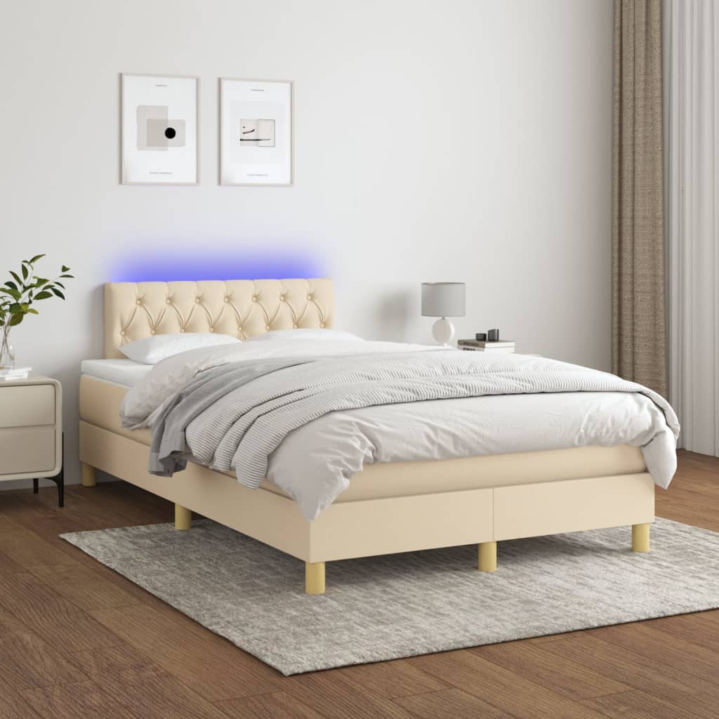 Boxspring met matras en LED stof crèmekleurig 120x190 cm 120 x 190 cm Crème