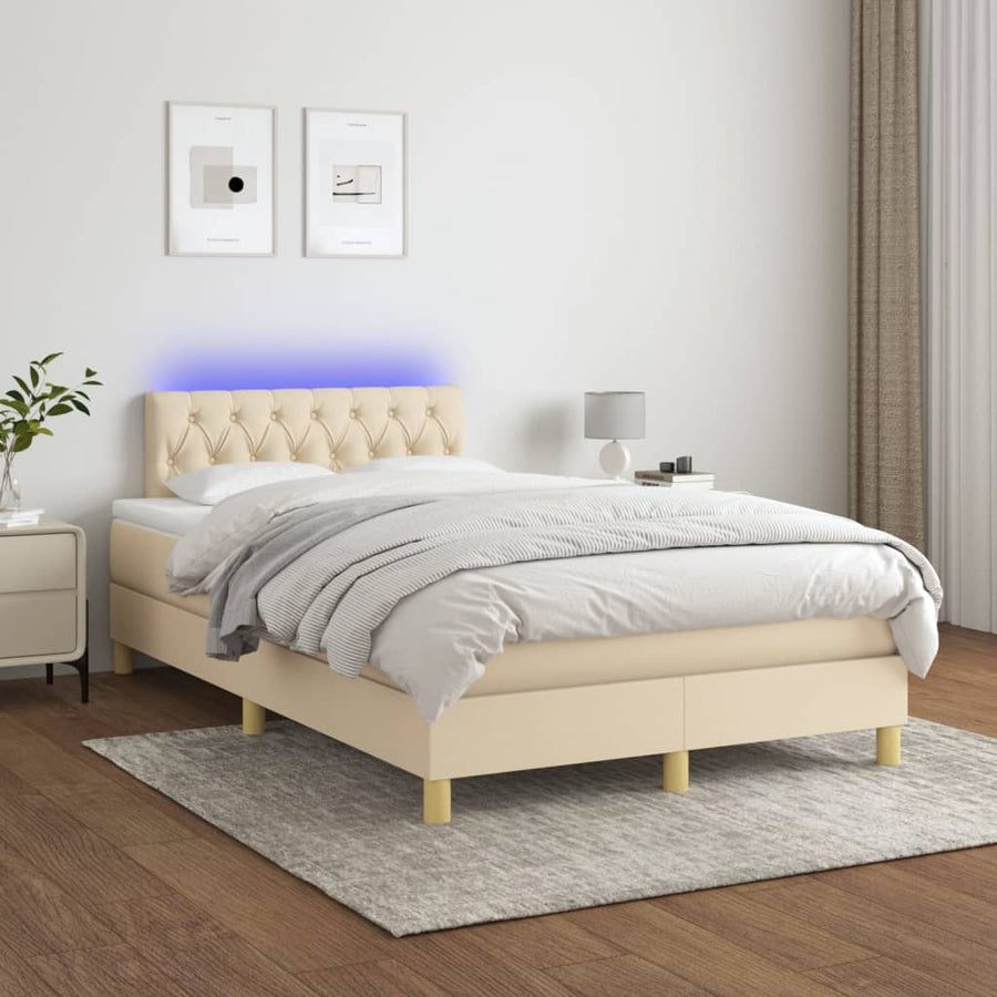 Boxspring met matras en LED stof crèmekleurig 120x190 cm 120 x 190 cm Crème