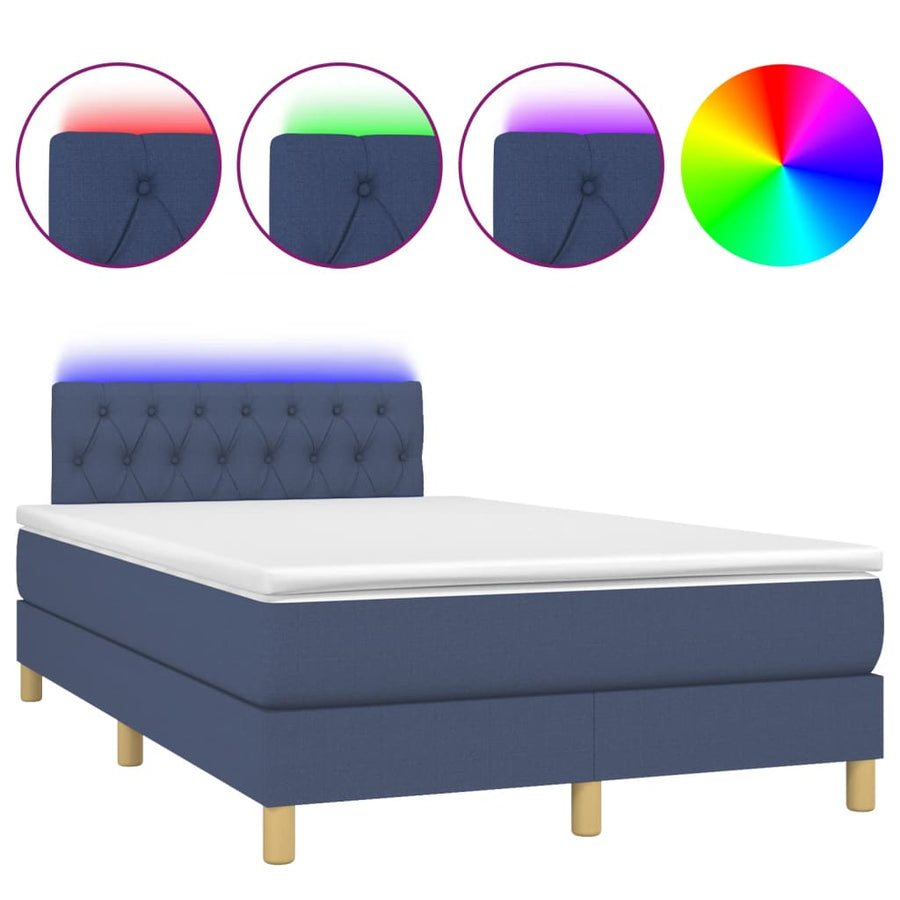 Boxspring met matras en LED stof blauw 120x190 cm 120 x 190 cm Blauw
