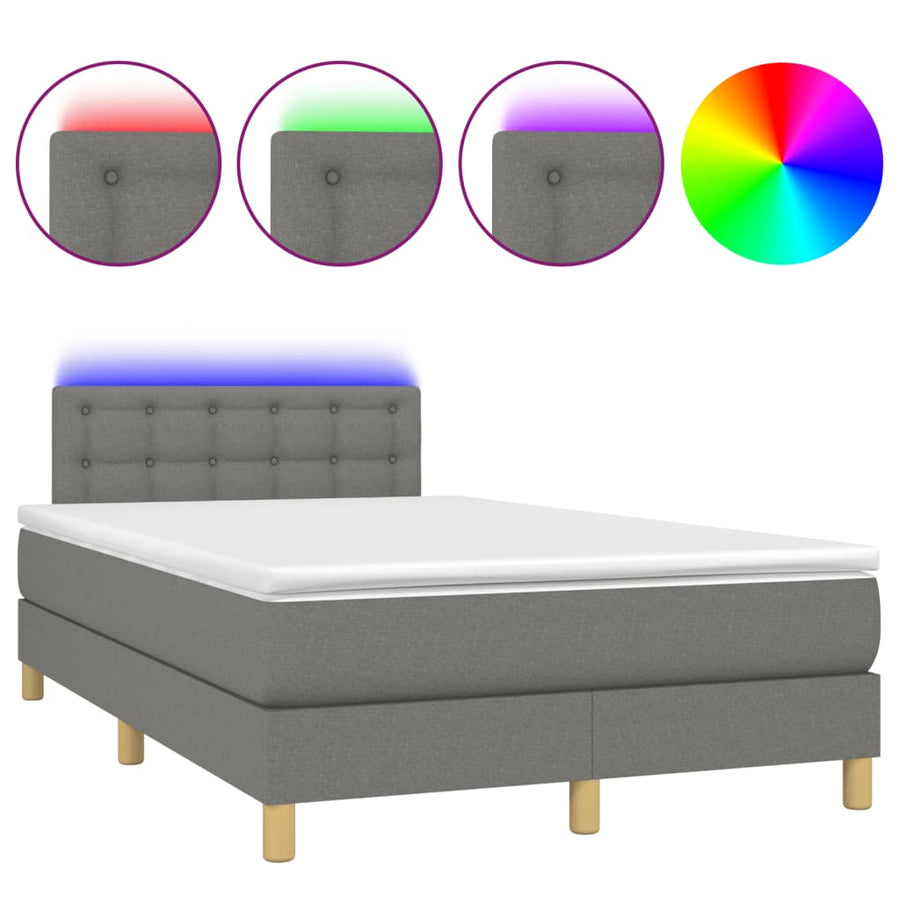 Boxspring met matras en LED stof donkergrijs 120x190 cm