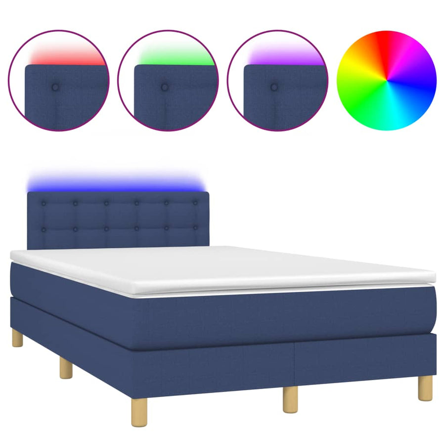 Boxspring met matras en LED stof blauw 120x190 cm