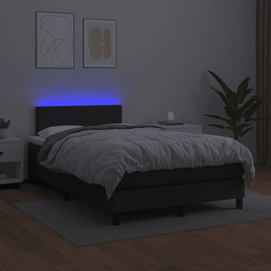 Boxspring met matras en LED kunstleer zwart 120x190 cm