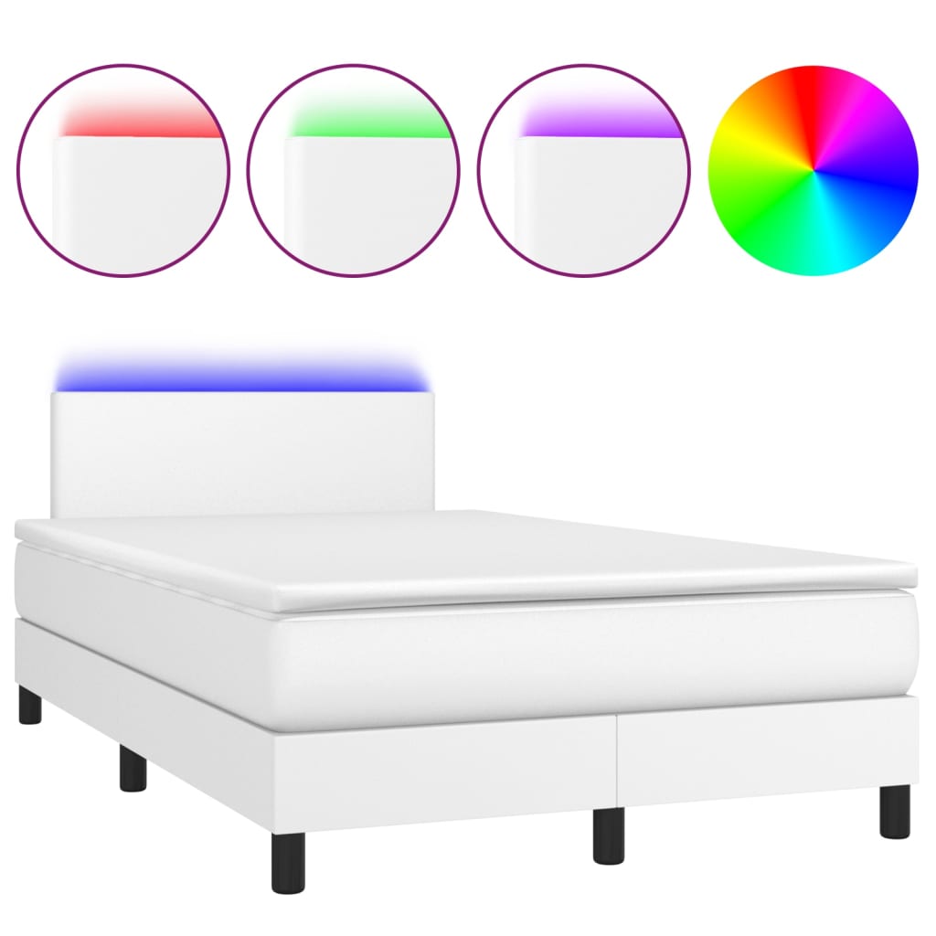 Boxspring met matras en LED kunstleer wit 120x190 cm 120 x 190 cm Wit