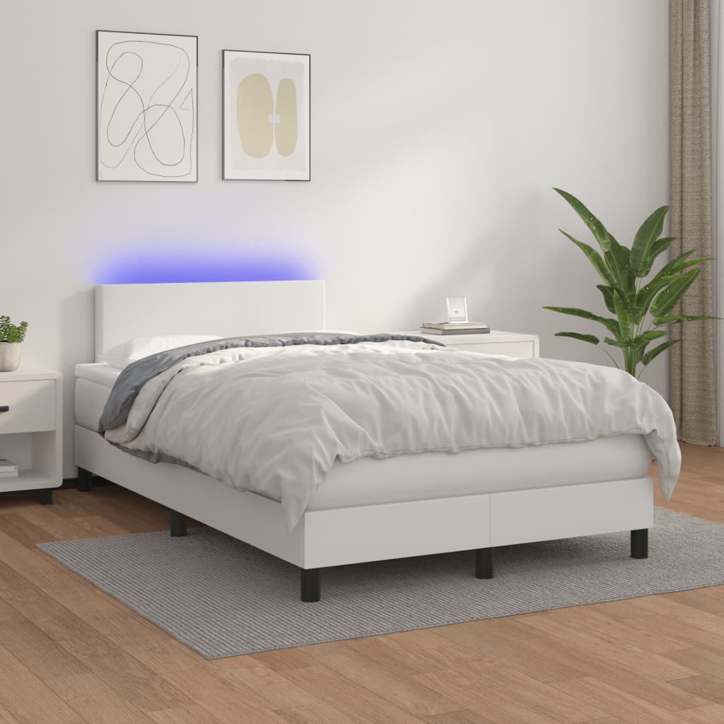 Boxspring met matras en LED kunstleer wit 120x190 cm 120 x 190 cm Wit