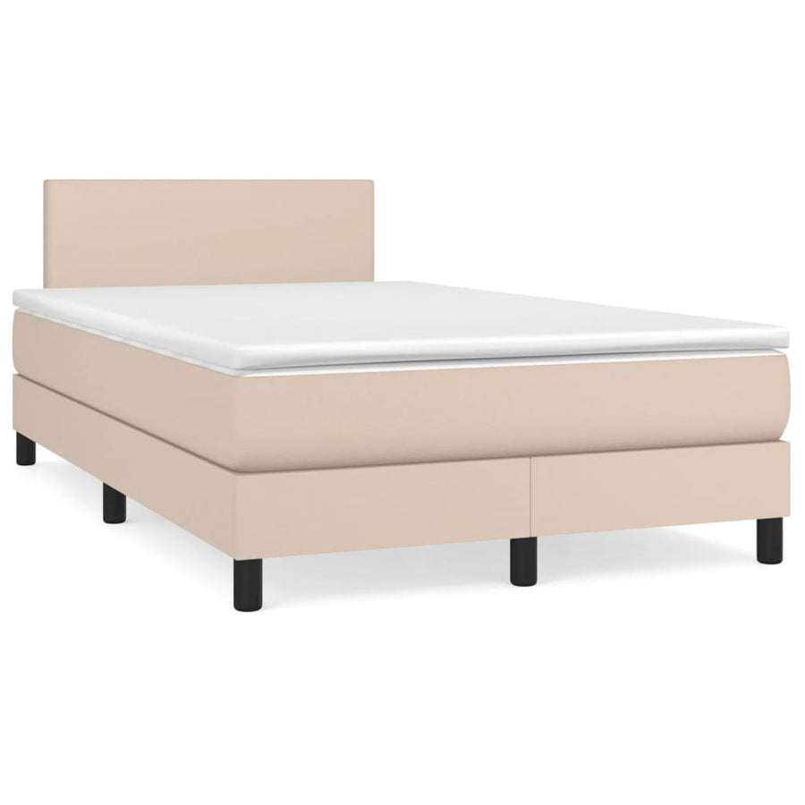 Boxspring met matras en LED kunstleer cappuccinokleur 120x190cm 120 x 190 cm Effen ontwerp