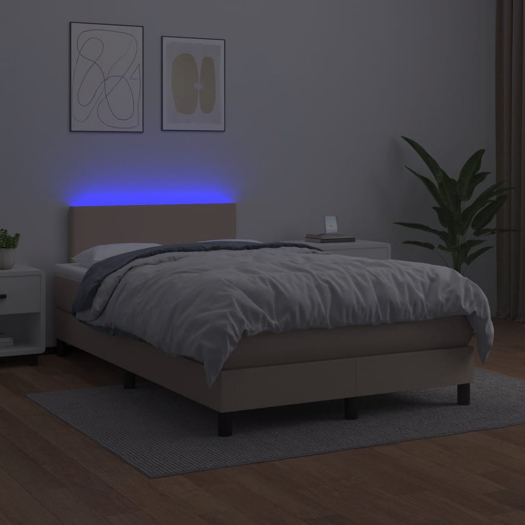 Boxspring met matras en LED kunstleer cappuccinokleur 120x190cm 120 x 190 cm Effen ontwerp