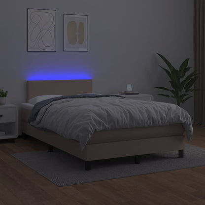 Boxspring met matras en LED kunstleer cappuccinokleur 120x190cm 120 x 190 cm Effen ontwerp