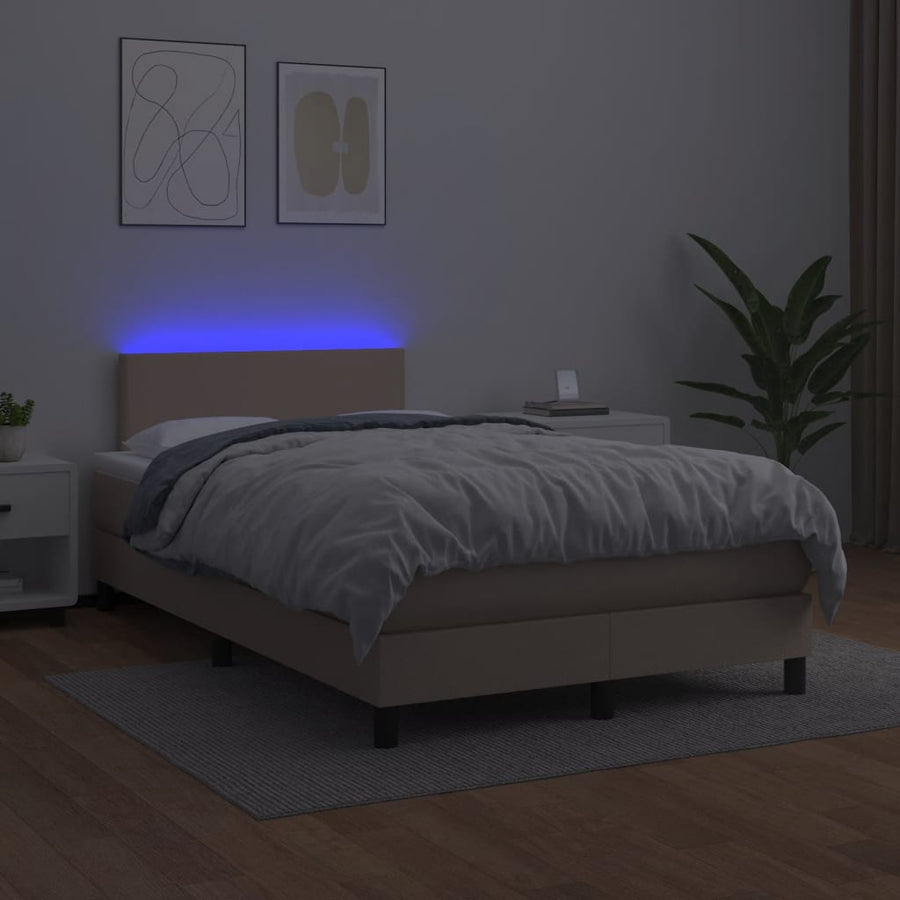 Boxspring met matras en LED kunstleer cappuccinokleur 120x190cm 120 x 190 cm Effen ontwerp