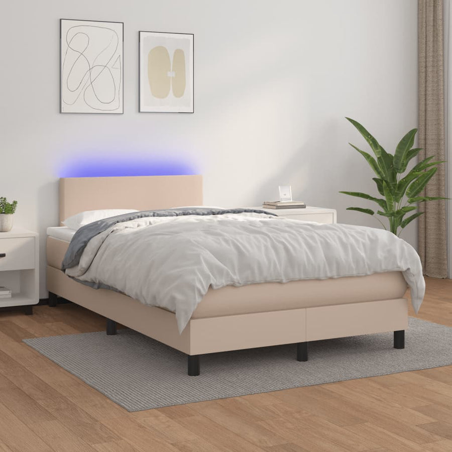 Boxspring met matras en LED kunstleer cappuccinokleur 120x190cm 120 x 190 cm Effen ontwerp