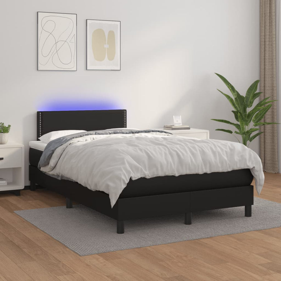 Boxspring met matras en LED kunstleer zwart 120x190 cm 120 x 190 cm Effen met spijkers