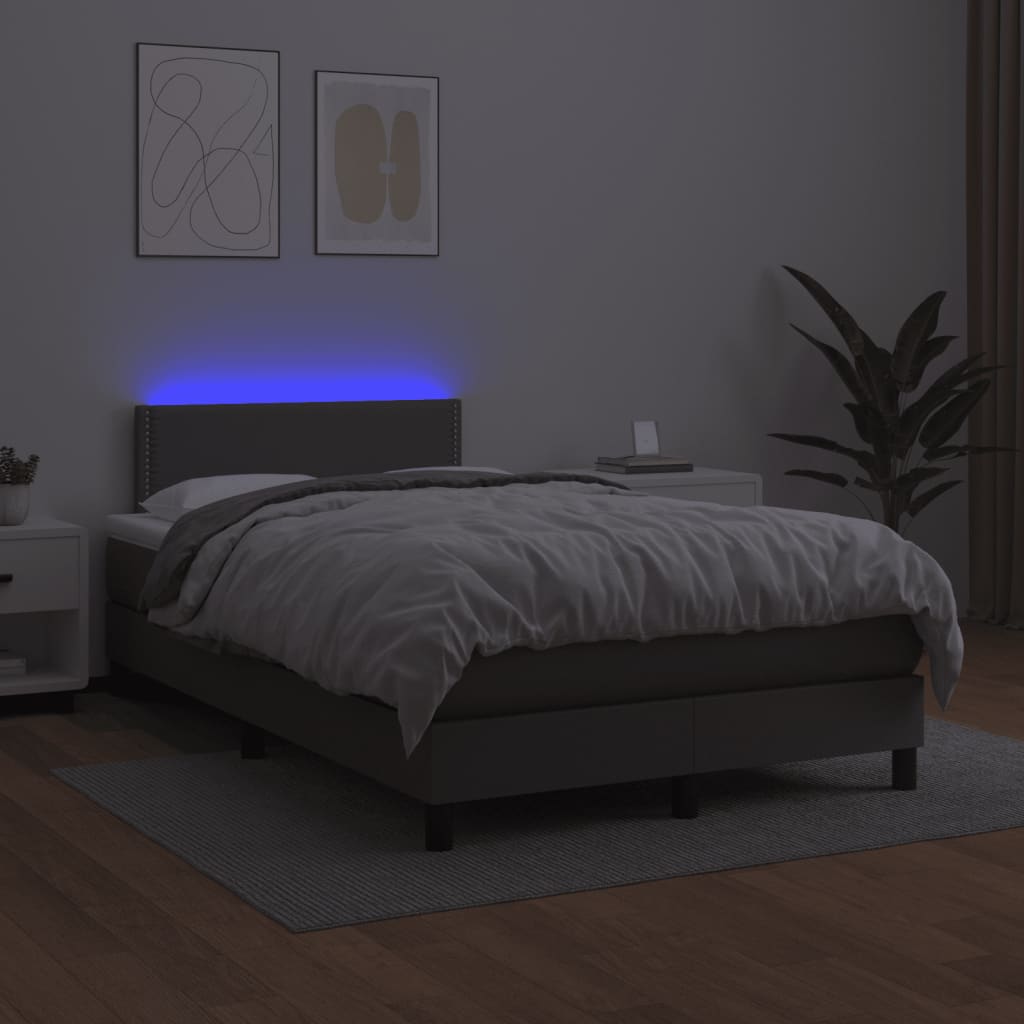 Boxspring met matras en LED kunstleer grijs 120x190 cm 120 x 190 cm Grijs