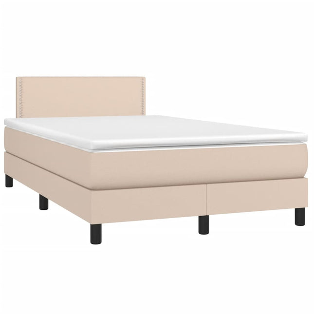 Boxspring met matras en LED kunstleer cappuccinokleur 120x190cm 120 x 190 cm Effen met spijkers