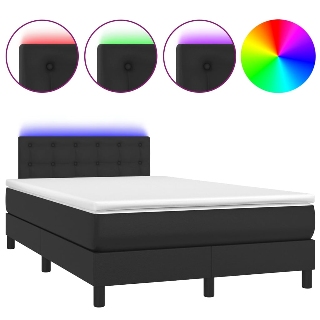 Boxspring met matras en LED kunstleer zwart 120x190 cm 120 x 190 cm Knopen