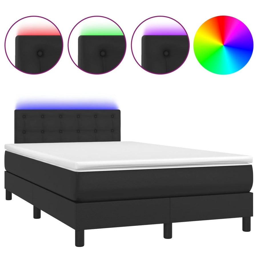 Boxspring met matras en LED kunstleer zwart 120x190 cm 120 x 190 cm Knopen
