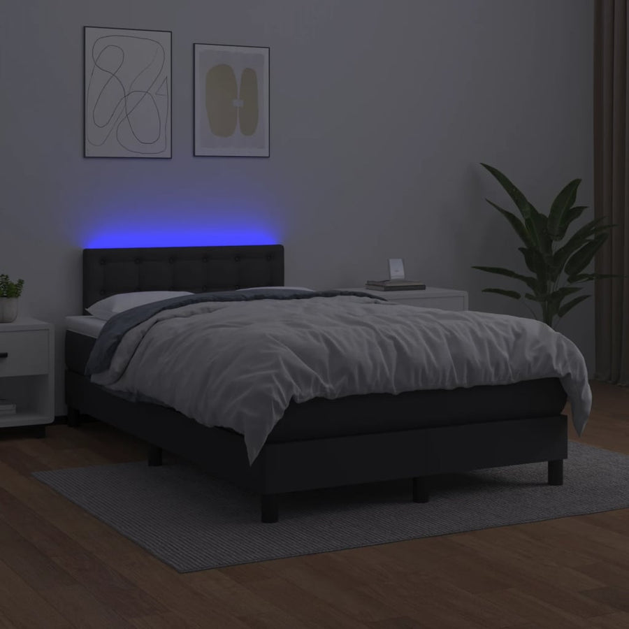 Boxspring met matras en LED kunstleer zwart 120x190 cm 120 x 190 cm Knopen