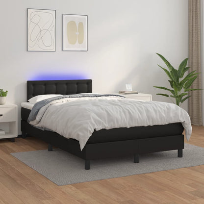 Boxspring met matras en LED kunstleer zwart 120x190 cm 120 x 190 cm Knopen