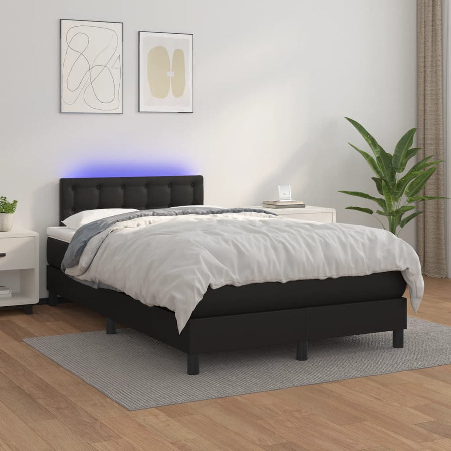Boxspring met matras en LED kunstleer zwart 120x190 cm 120 x 190 cm Knopen