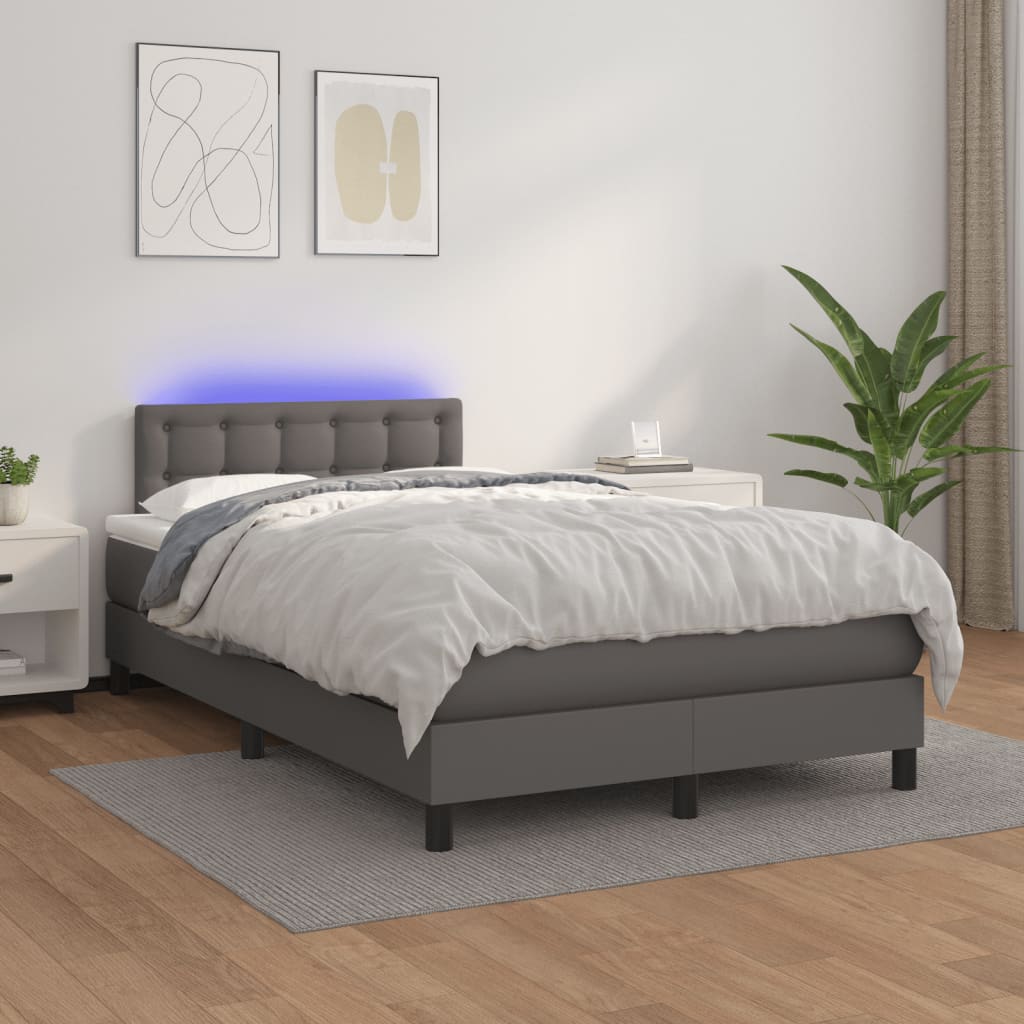 Boxspring met matras en LED kunstleer grijs 120x190 cm 120 x 190 cm Grijs