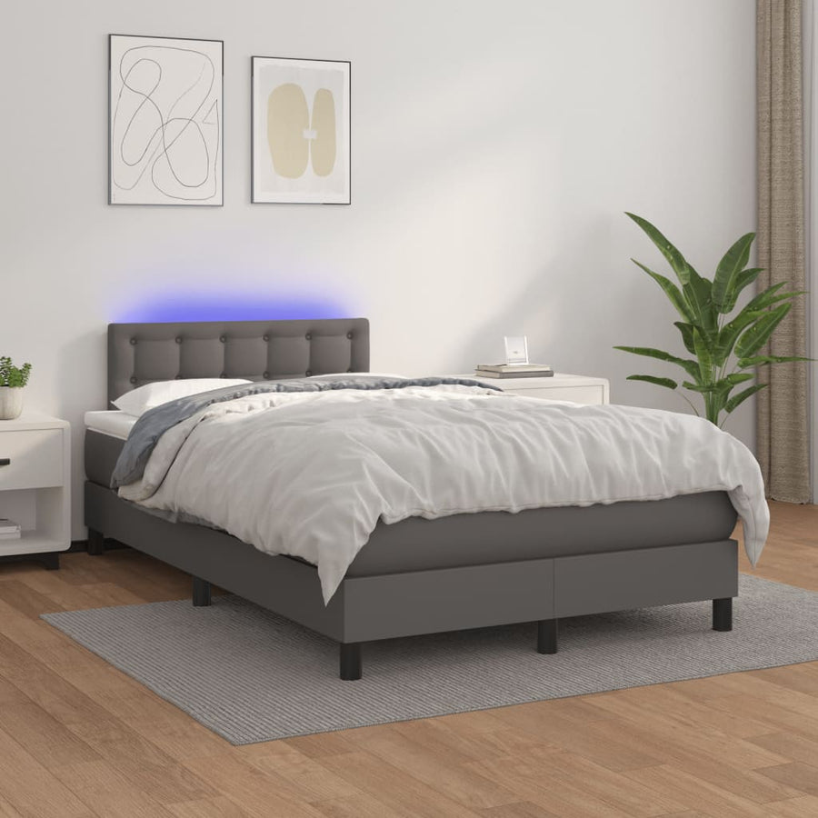 Boxspring met matras en LED kunstleer grijs 120x190 cm 120 x 190 cm Grijs