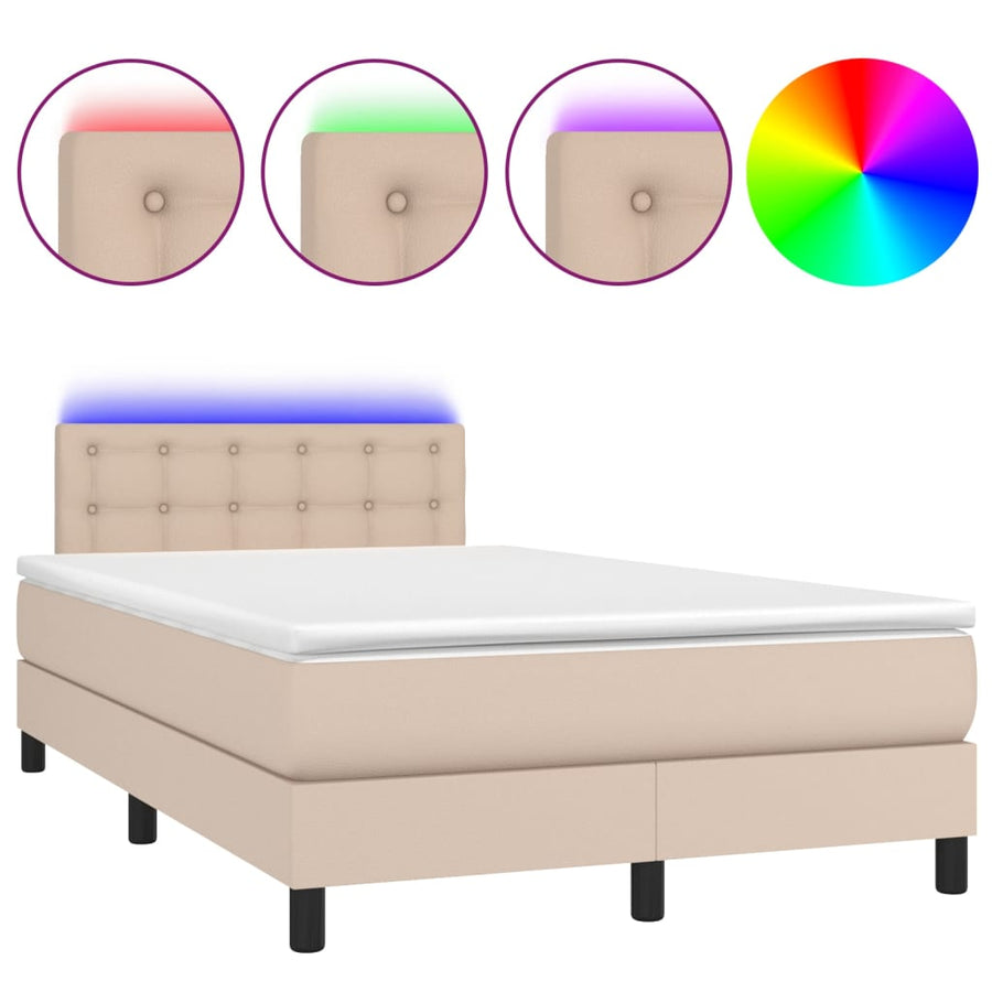 Boxspring met matras en LED kunstleer cappuccinokleur 120x190cm 120 x 190 cm Knopen