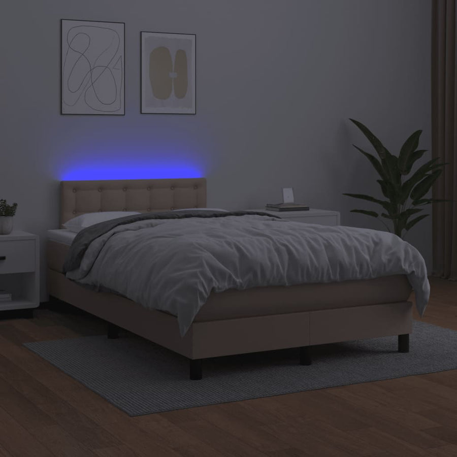 Boxspring met matras en LED kunstleer cappuccinokleur 120x190cm 120 x 190 cm Knopen