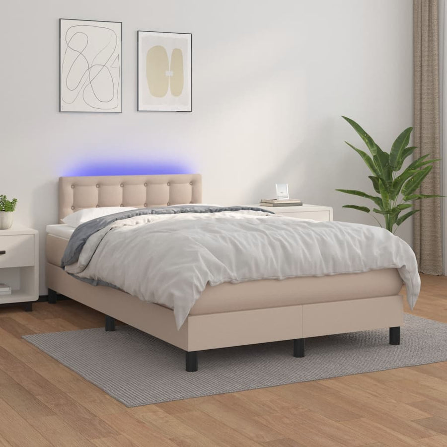 Boxspring met matras en LED kunstleer cappuccinokleur 120x190cm 120 x 190 cm Knopen