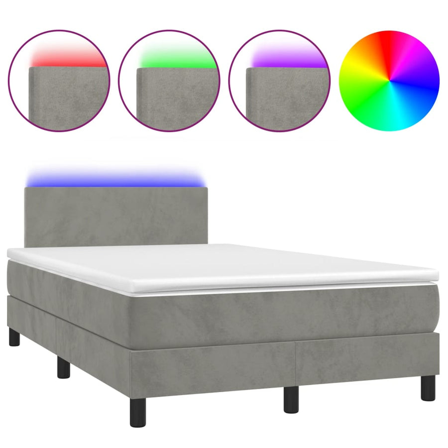 Boxspring met matras en LED fluweel lichtgrijs 120x190 cm 120 x 190 cm Effen ontwerp